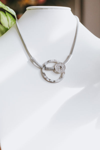 Suede Chain Tortoise Ring Rhinestone Circle Necklace