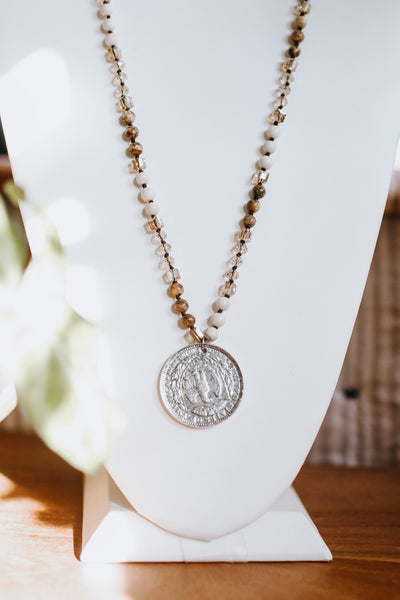 Thick Coin Long Beaded Necklace