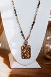 All Rhinestone Square & Wood Rectangle Long Beaded Necklace