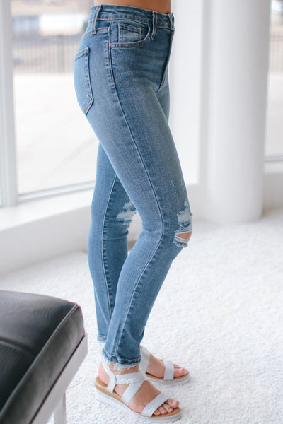 Fringe Ankle Distressed Skinny Jean