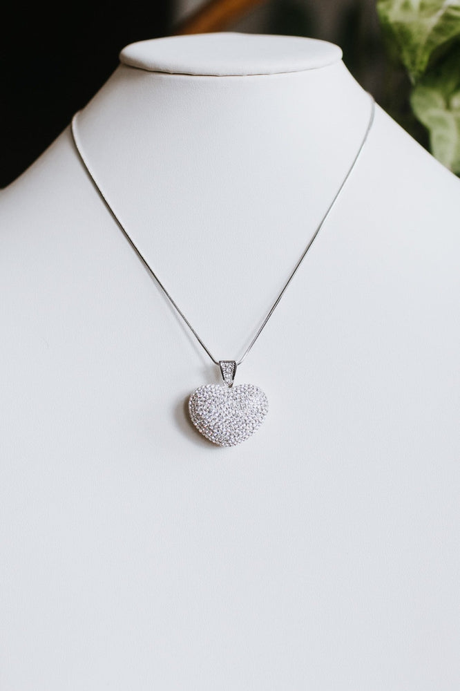 Faded Rhinestone Puff Heart Necklace