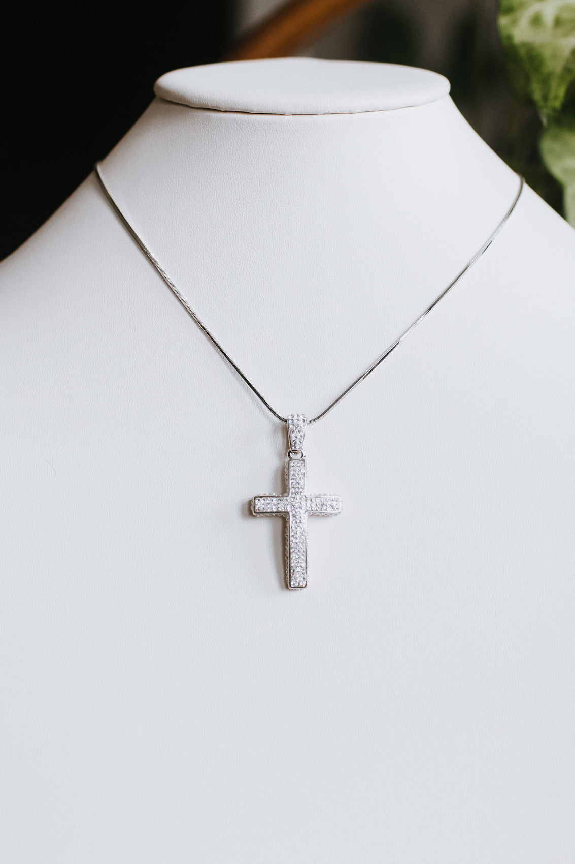 All Rhinestone Top &amp; Sides Cross Necklace