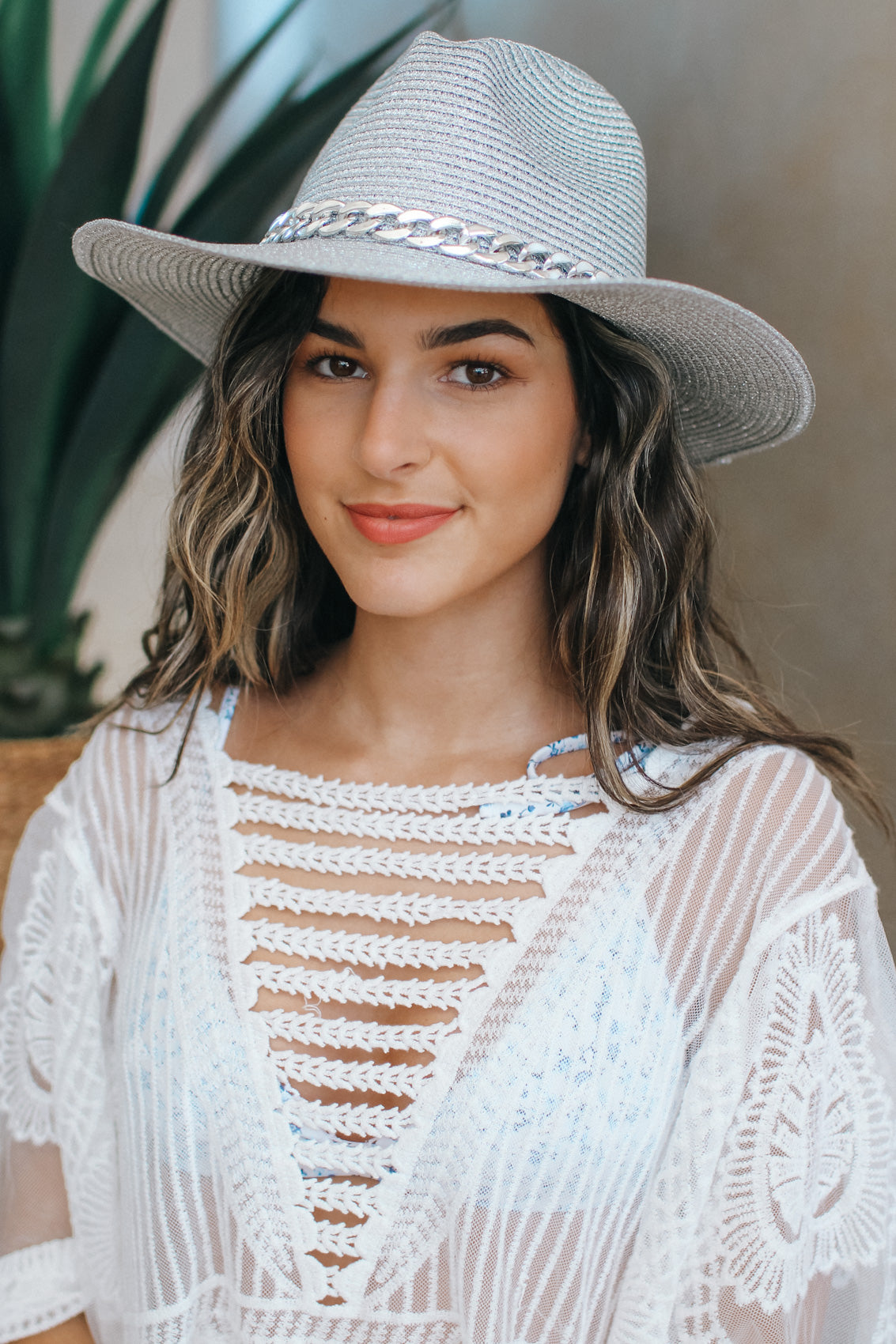 Chain Band Metallic Panama Hat