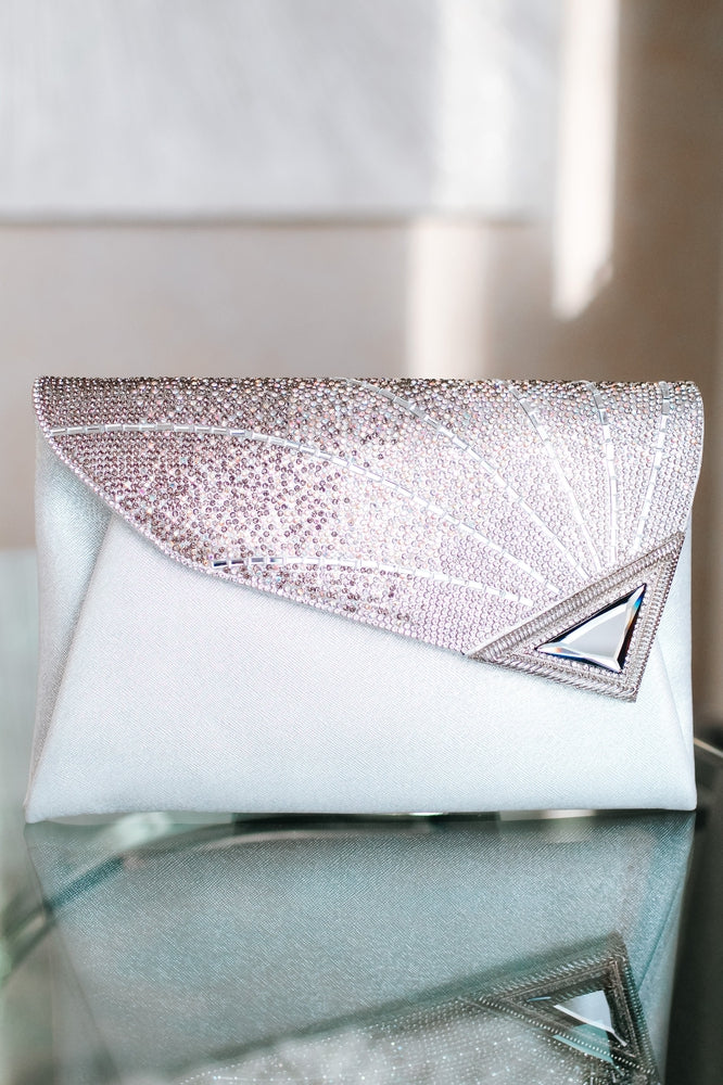 Slanted Rhinestone Fade Flap Clutch