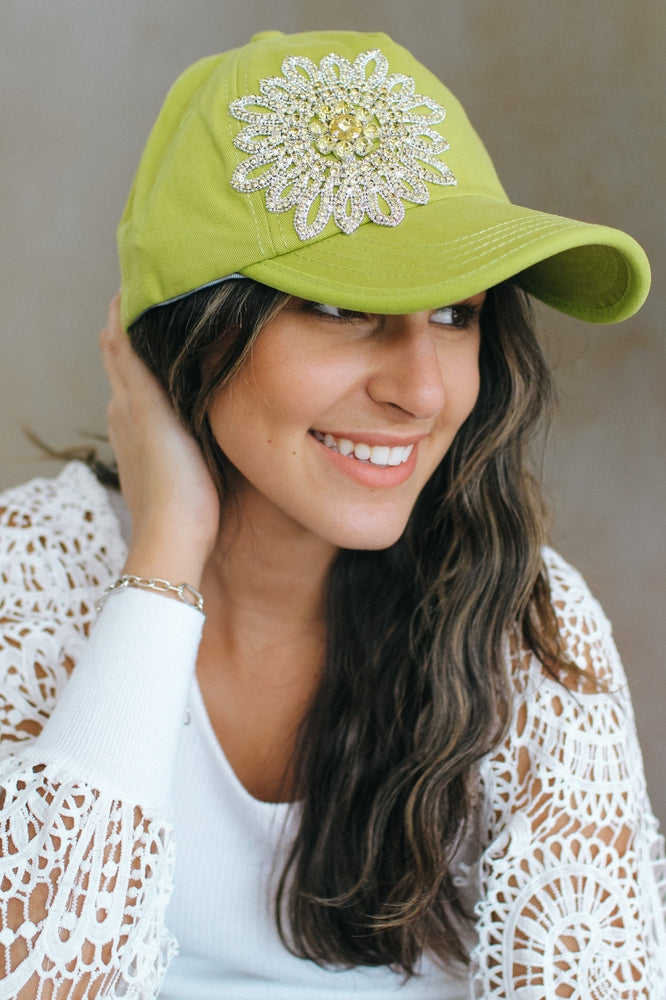 Rhinestone Flower Ponytail Baseball Hat