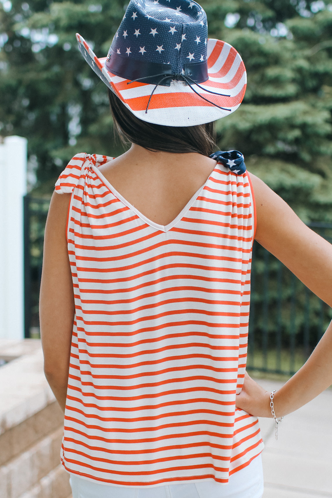 USA Flag Print Tie Shoulder Top