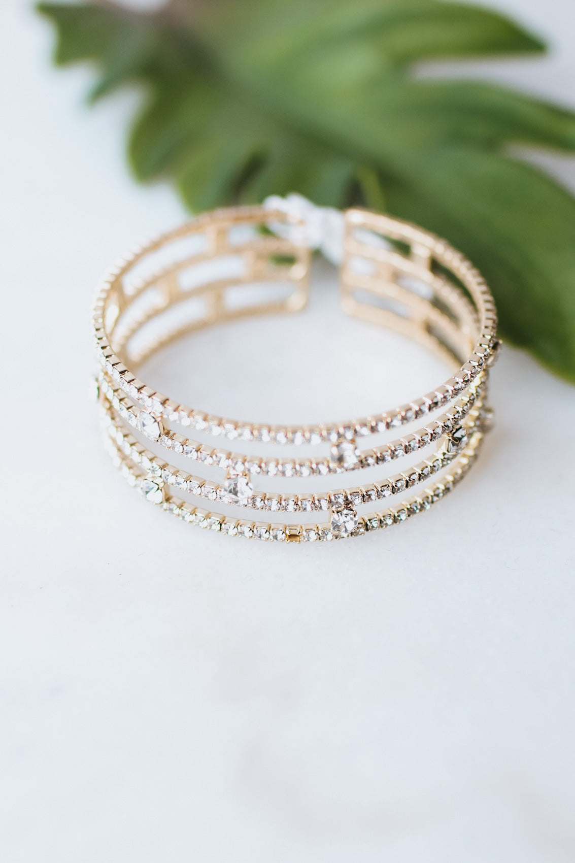 Spaced Out Circle Rhinestone Bar Cuff