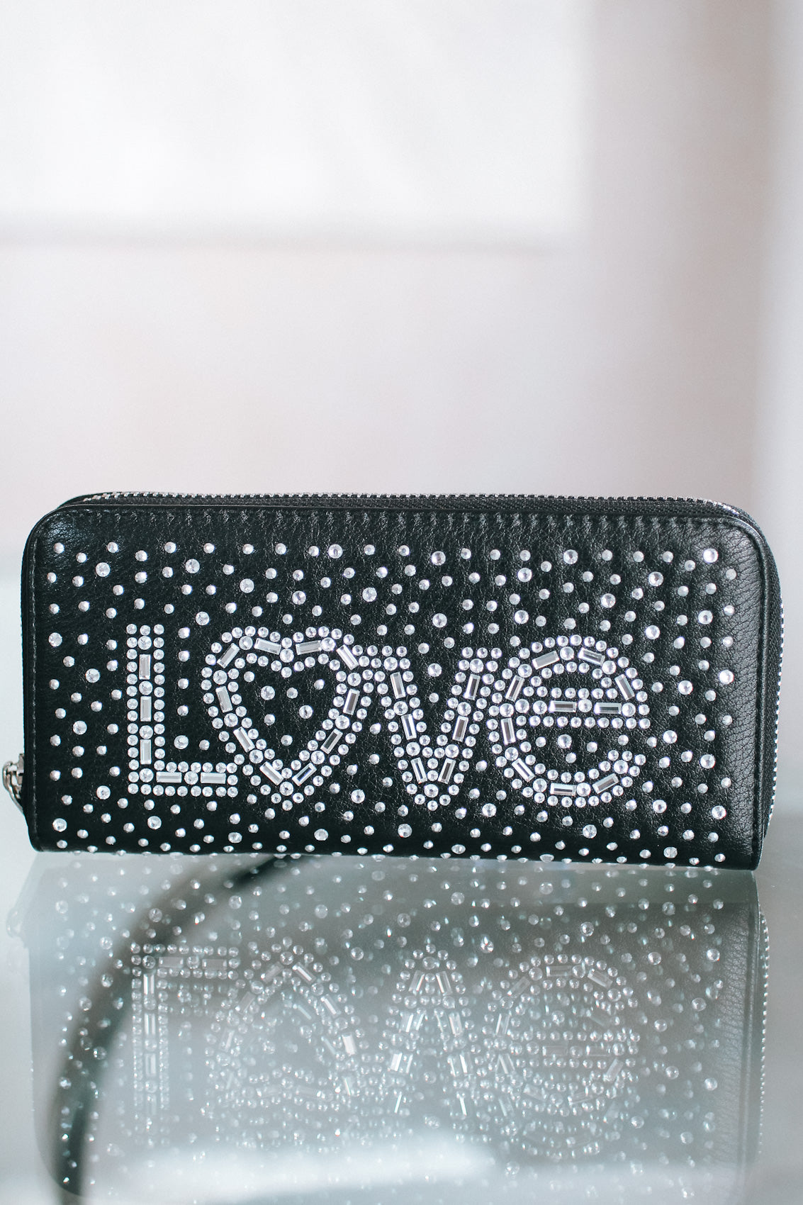 Baguette Love Rhinestone Background Wallet