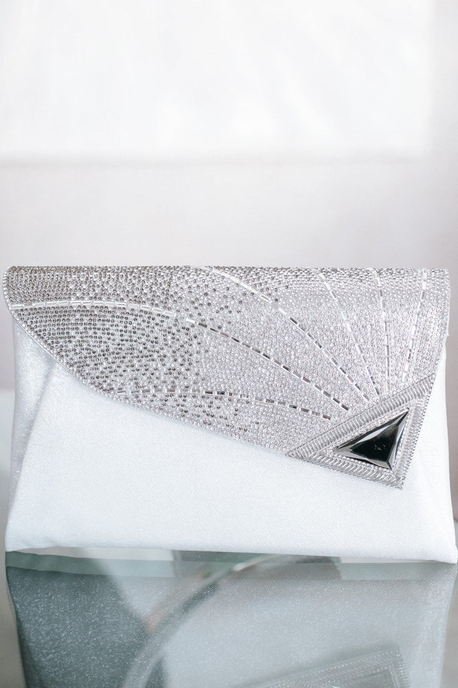 Slanted Rhinestone Fade Flap Clutch