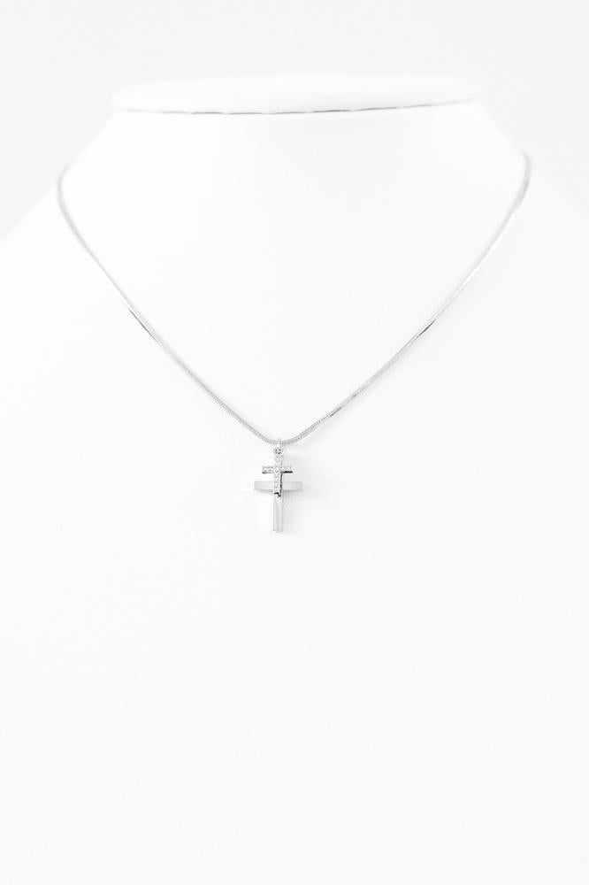 One Plain & One Rhinestone Mini Cross Necklace-Glitz & Ears Boutique