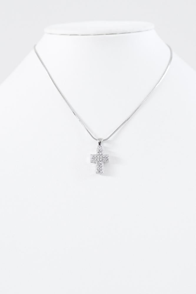 Small Rhinestone Puffy Cross Necklace-Glitz & Ears Boutique