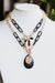 Two Tone Links Coin & Black Teardrop Necklace (SALE)