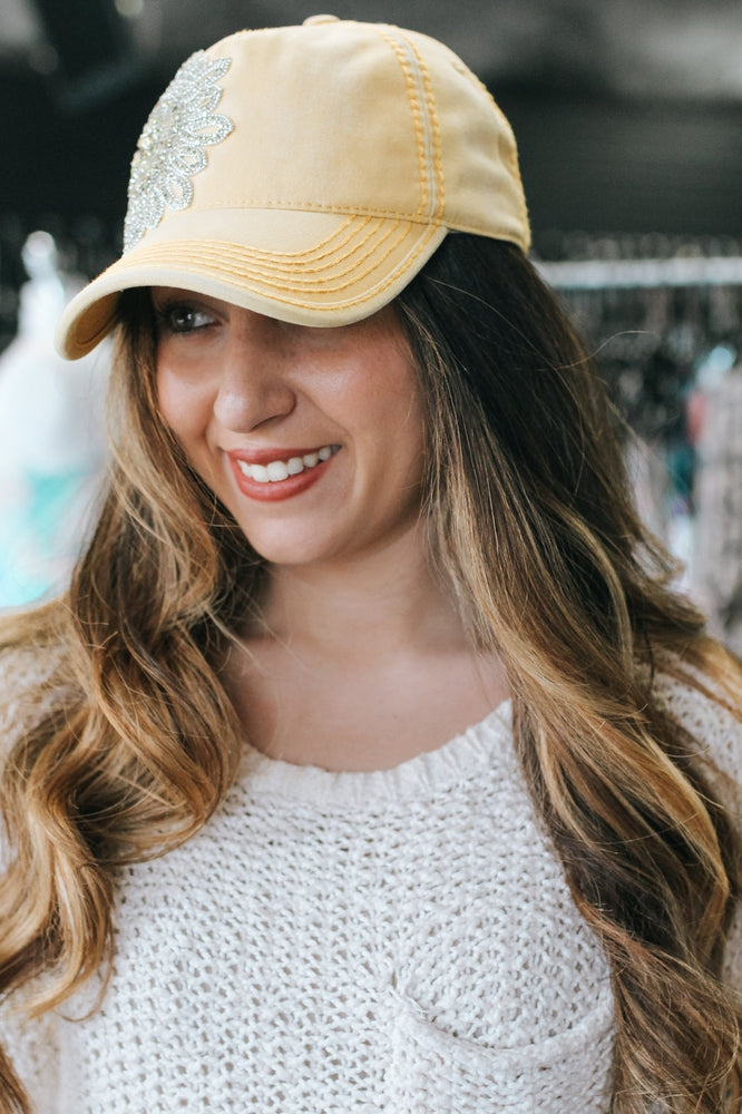 Rhinestone Flower Ponytail Baseball Hat