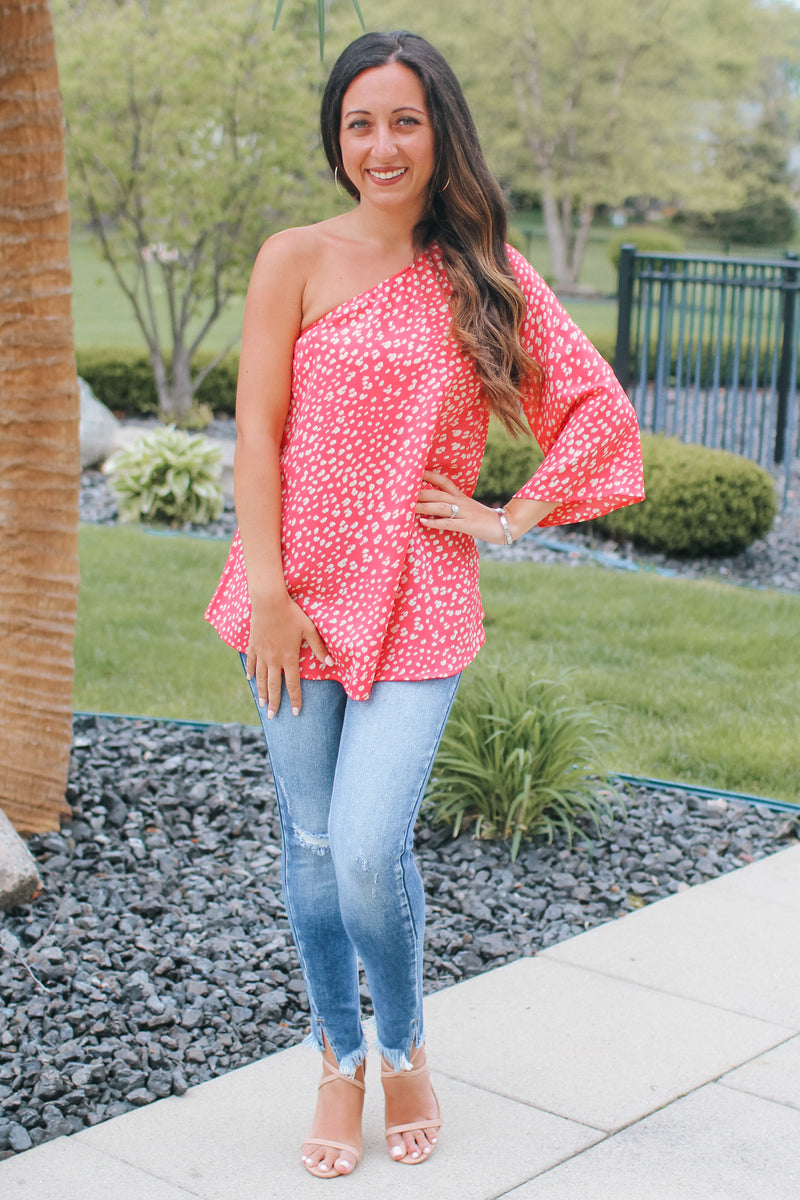 Spot Print One Shoulder Blouse (Sale)