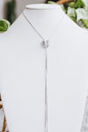 Long Two Rhinestone Heart Overlapping Lariat Necklace