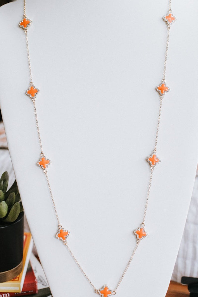 Clover on Chain with Stone Trim Necklace