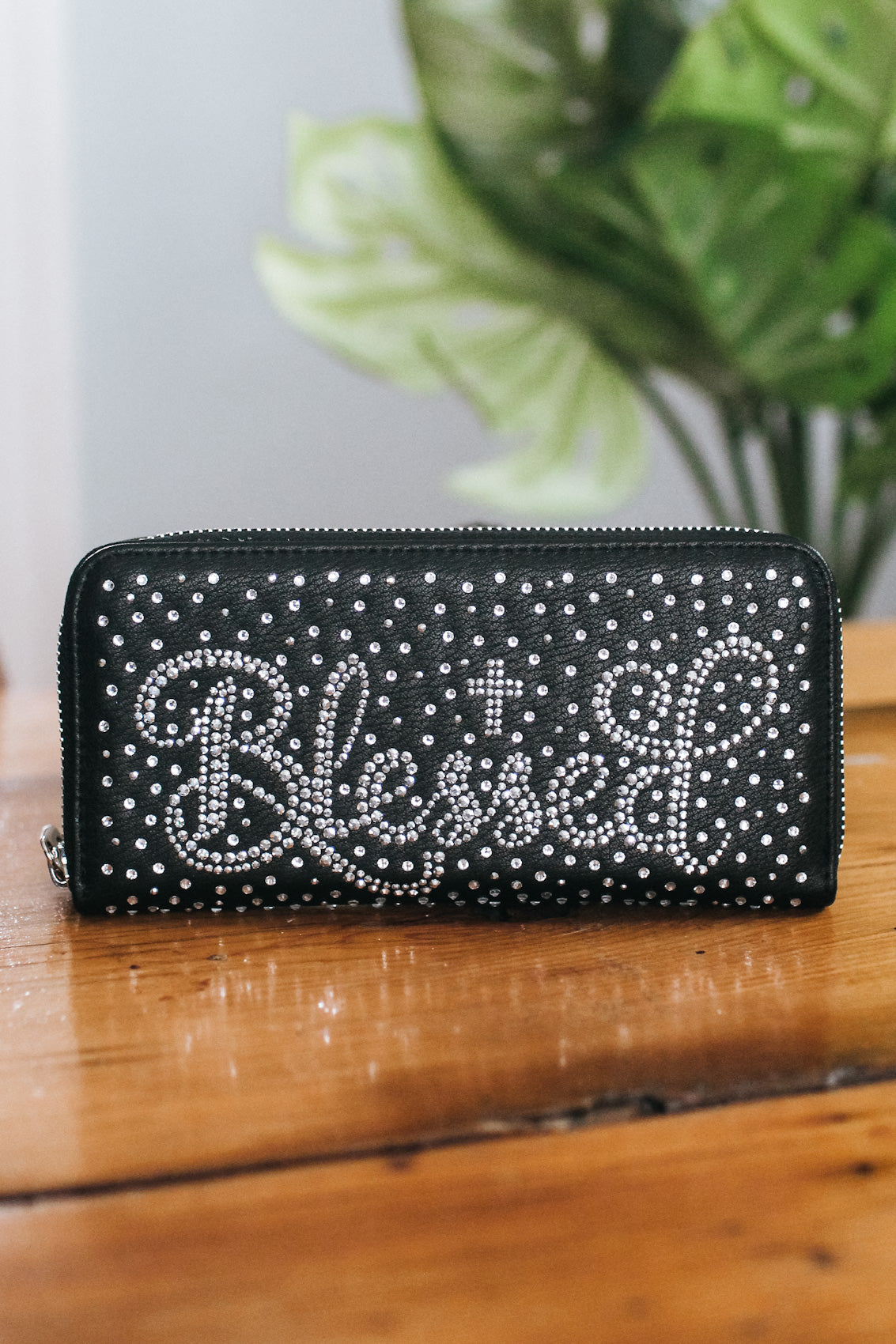 Cursive Blessed &amp; Scatter Stone Back Wallet