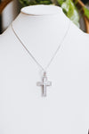 3D Baguette Trim Square Stone Cross Necklace