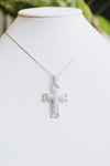 Open Rounded Ends All Rhinestone Cross Necklace