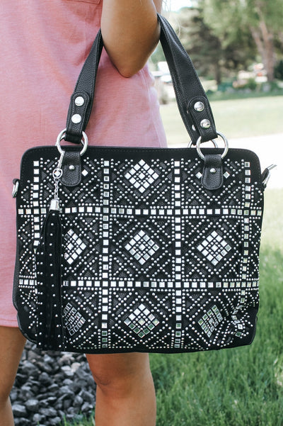 Mirrored Square Rhinestone Design Purse