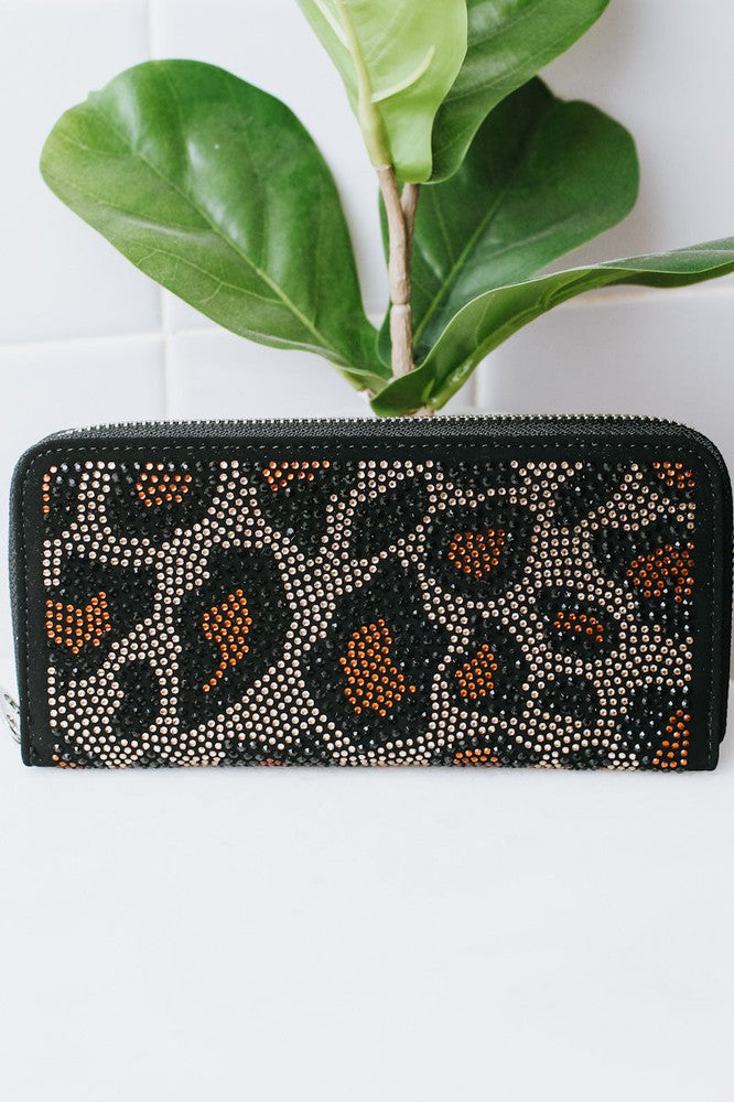 Large Leopard Rhinestone Wallet