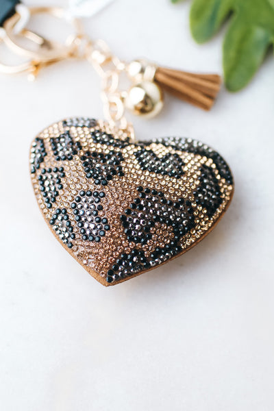 Rhinestone Spot Print Heart Keychain