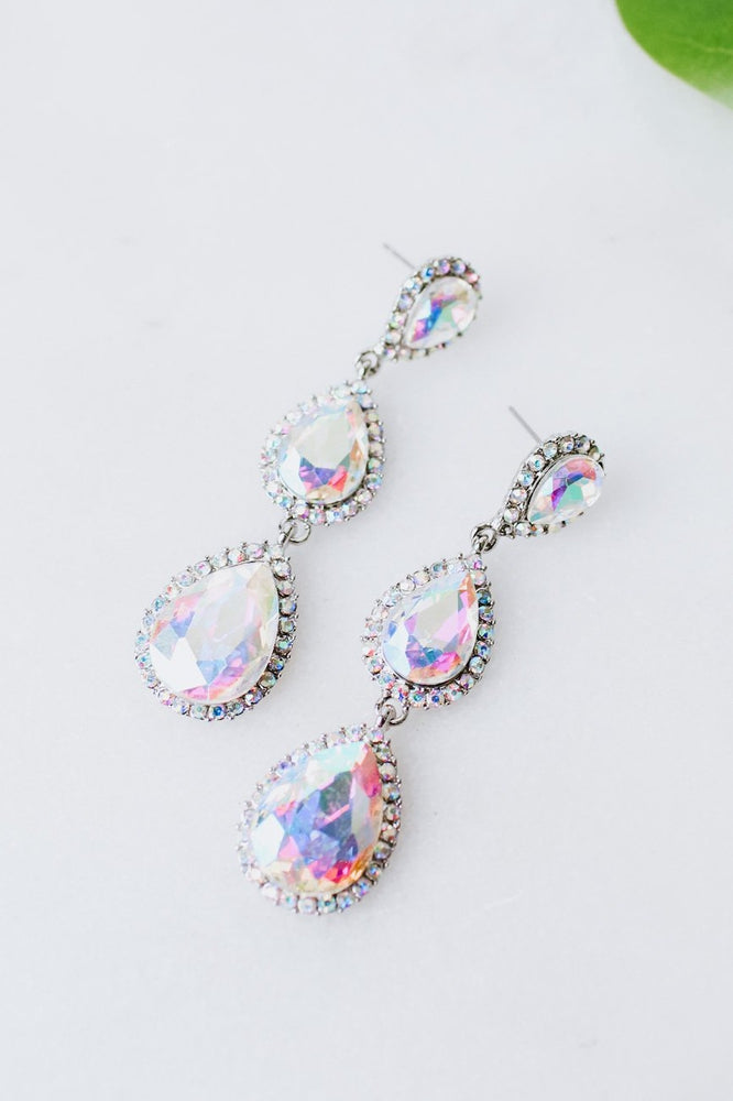 3 Teardrop Rhinestone Trim Earring