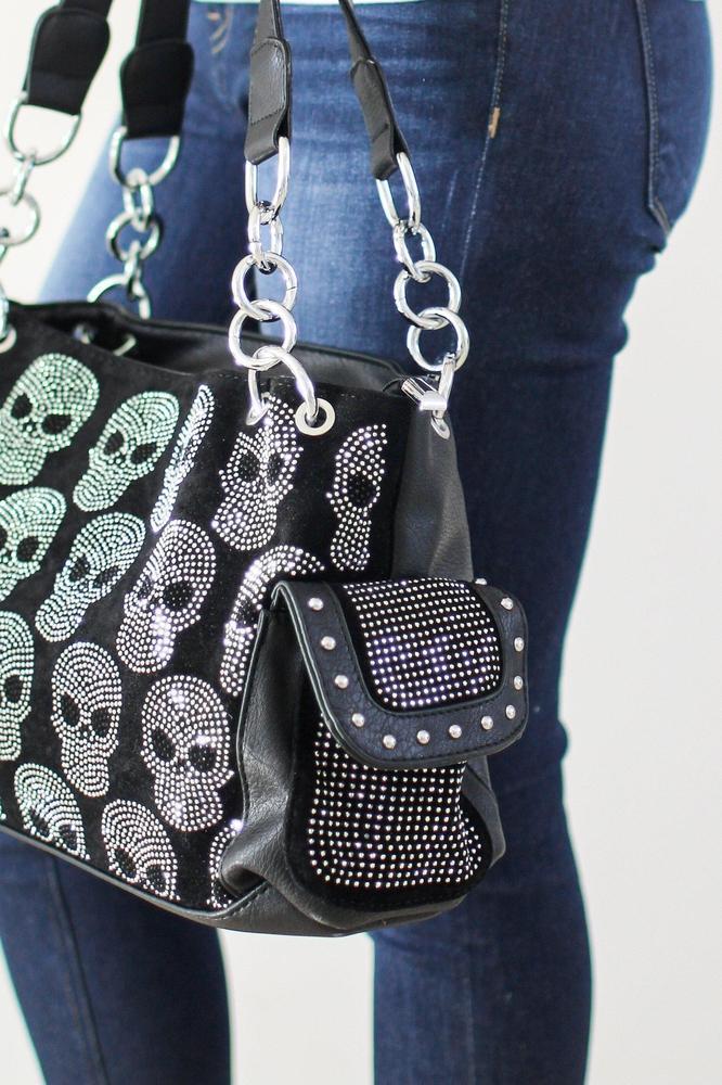 Rhinestone Skull Purse with Side Pockets-Glitz & Ears Boutique