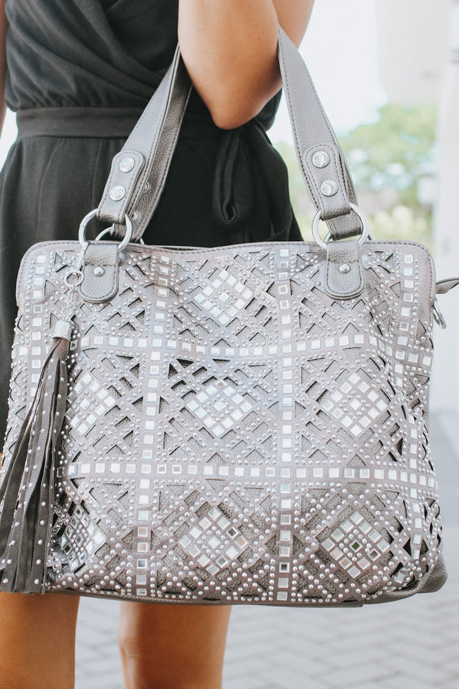 Mirrored Square Rhinestone Design Purse