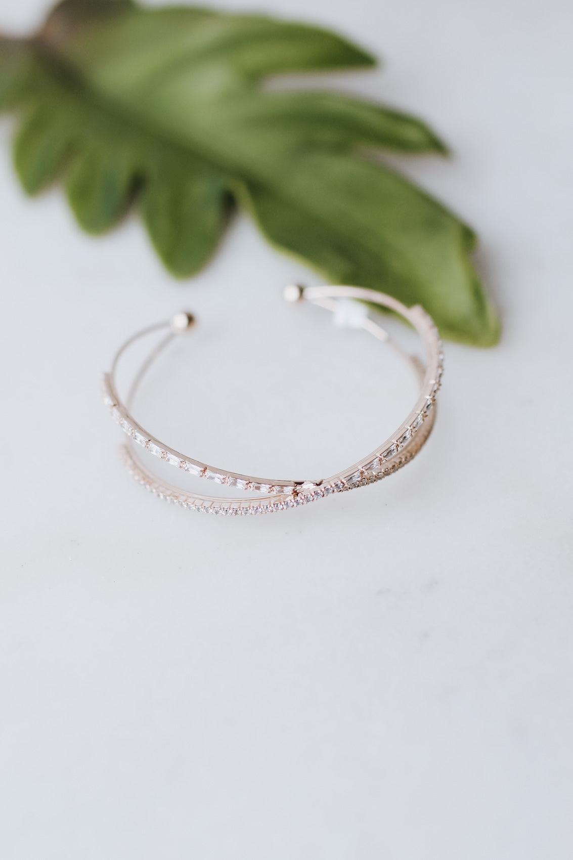 Half Baguette & Half Pave Dainty X Bangle