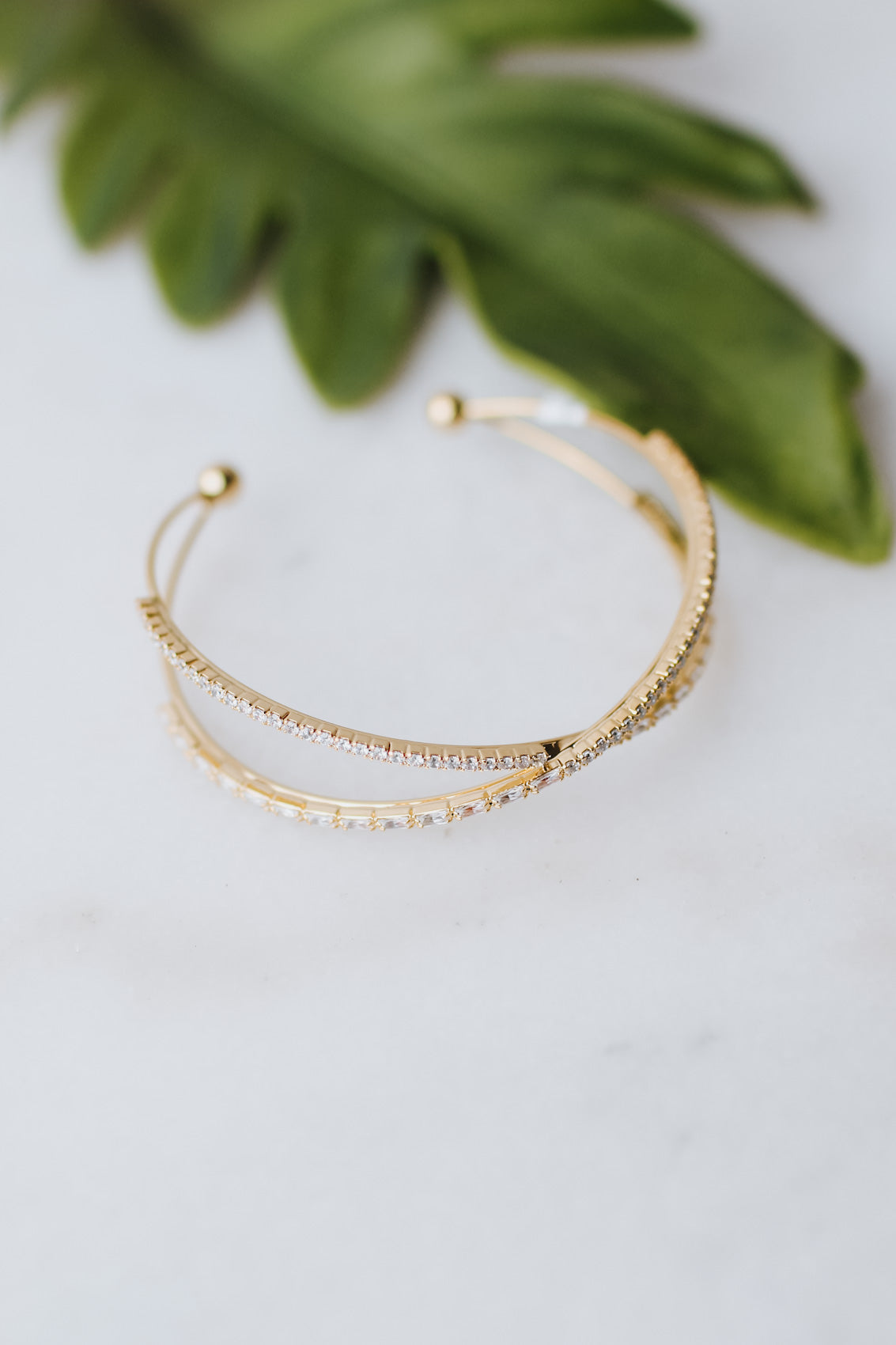 Half Baguette &amp; Half Pave Dainty X Bangle