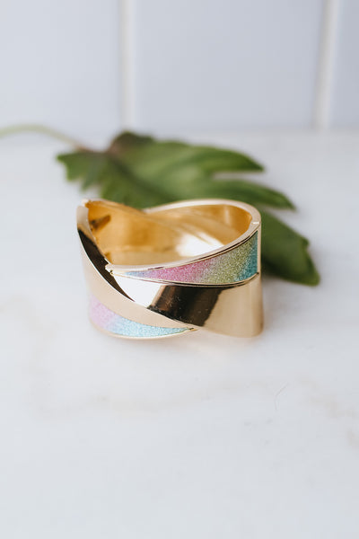 Wide Metal & Glitter Crossover Middle Bangle - Glitz & Ears Boutique