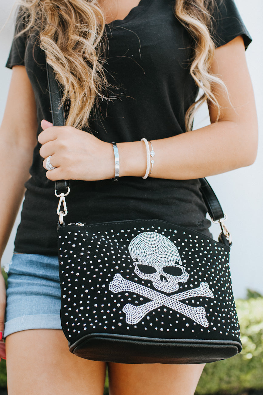 Rhinestone Skull &amp; Cross Bone Messenger