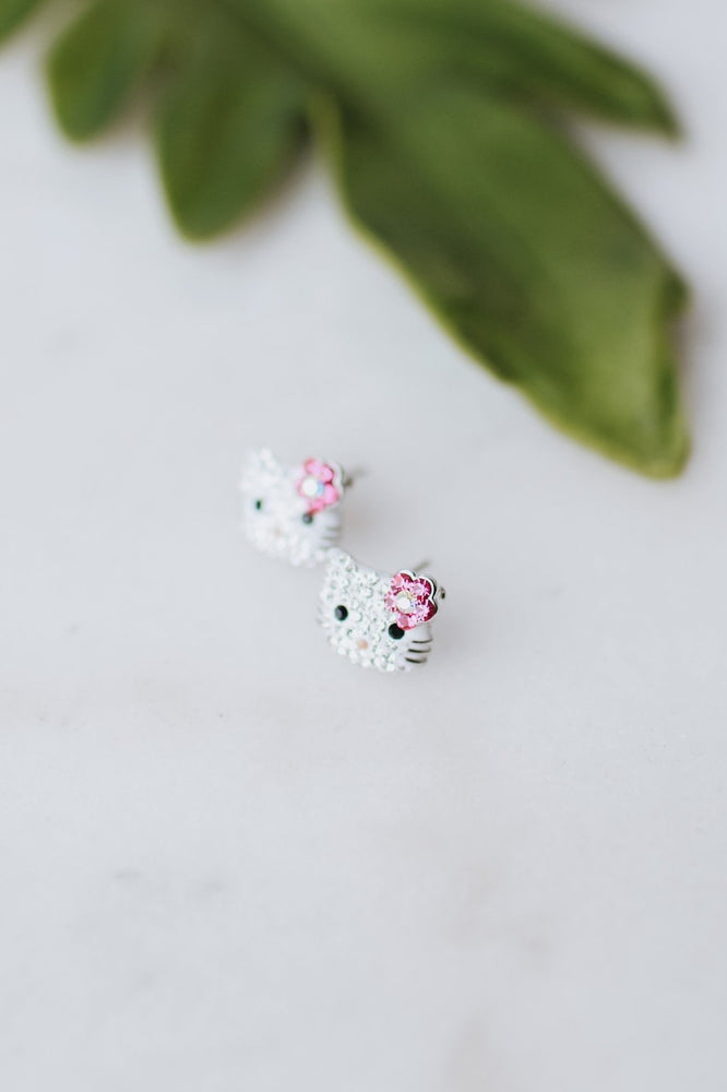 Small Flower Corner Puff Hello Kitty Stud