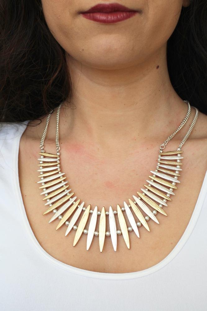 Two Tone Metal Spiked Bar Necklace-Glitz & Ears Boutique