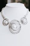 3 Metal Oval Pearl Center Necklace
