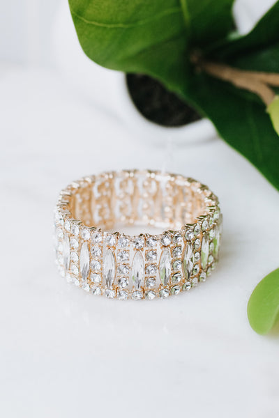 Thin Almond Rhinestone Stretch Bracelet