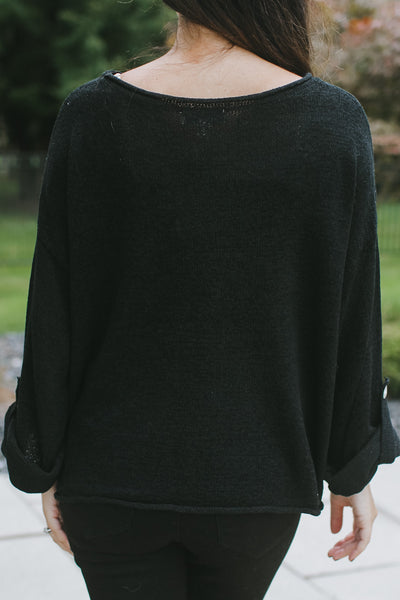 3/4 Rolled Sleeve Knit Sweater