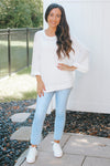 Waffle Knit 3/4 Rolled Sleeve High Low Top