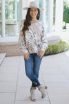 Round Neck Animal Print Distressed Sweater