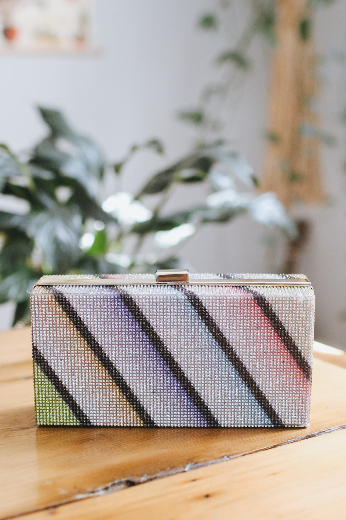 Rectangle All Rhinestone Diagonal Clutch