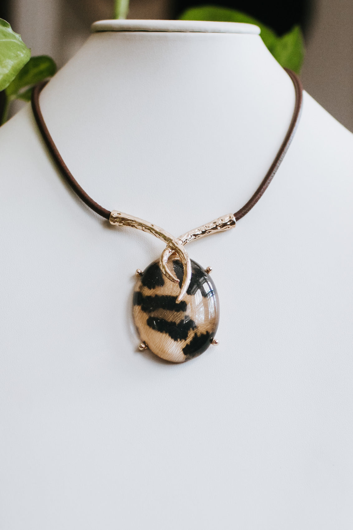 Oval Leopard Glass Pendant Necklace (SALE)