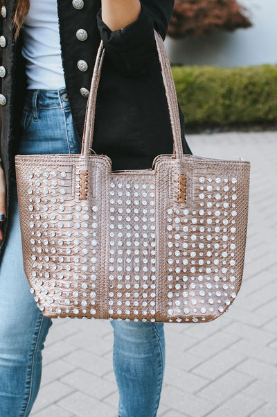 All Rhinestone Alligator Print Tote