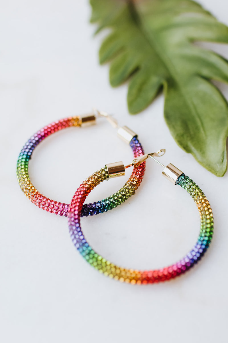 Large All Rhinestone Rainbow Hoop