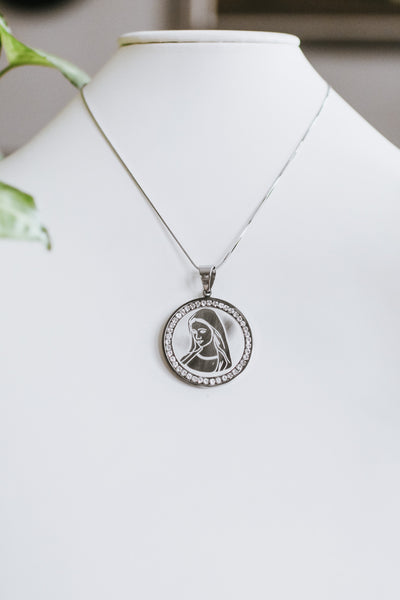 St. Mary Medallion Rhinestone Necklace