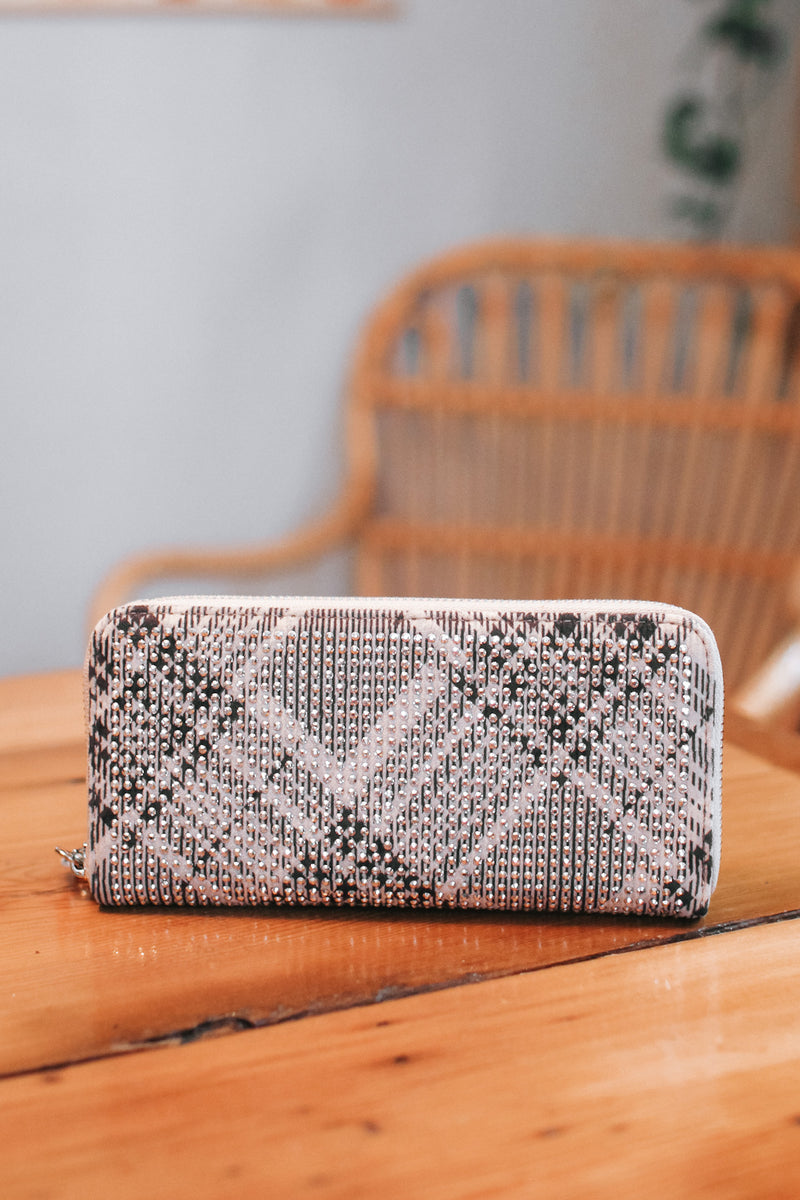 Plaid Background Rhinestone Wallet