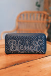 Cursive Blessed & Scatter Stone Back Wallet